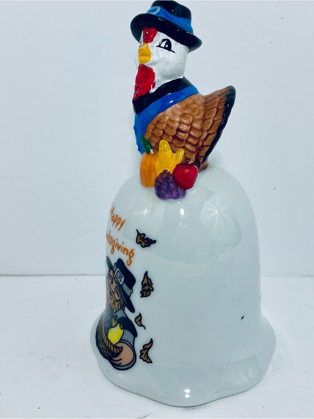 Thanksgiving Turkey Porcelain Handbell Pumpkin Clapper K's Collection NWT - Picture 7 of 12